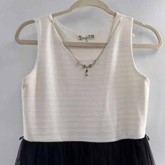 Knitworks Girls White & Black Sleeveless Dress 16 1/2 Necklace Tulle Holiday - Picture 10 of 12